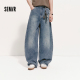 复古泼墨做旧水洗裤 森马牛仔裤 2026新款 宽松弧形弯刀长裤 子 男夏季