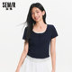 碎花修身 正肩上衣 T恤女短款 假两件2025夏新款 商场同款 森马短袖