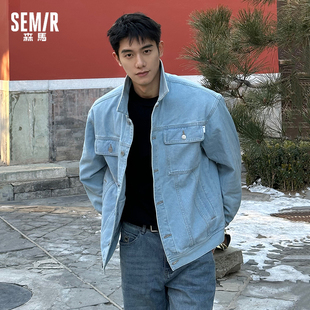 宽松翻领情侣牛仔衣 夹克男士 森马牛仔外套男2025春秋新款 复古工装