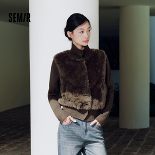森马外套女冬毛绒拼接假两件翻领衣服2026新款温柔小个子百搭夹克