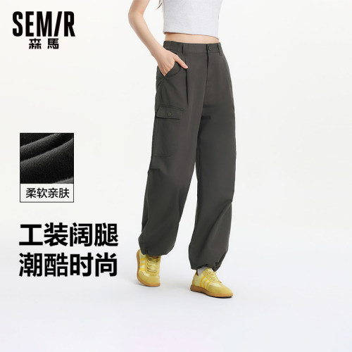 阔腿工装休闲裤女森马半松紧腰