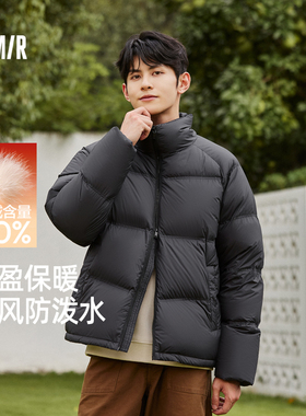 森马羽绒服男士冬季新款三防情侣时尚加厚短款黑色立领外套面包服