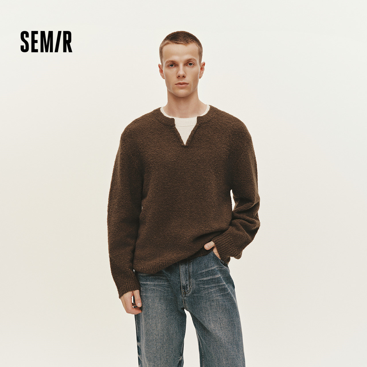 森马毛衫男冬季假两件V领针织衫含羊毛2025新款拼色时尚内搭毛衣,男装,针织衫/毛衣,淘宝优惠券,粉丝福利购,淘宝优惠卷