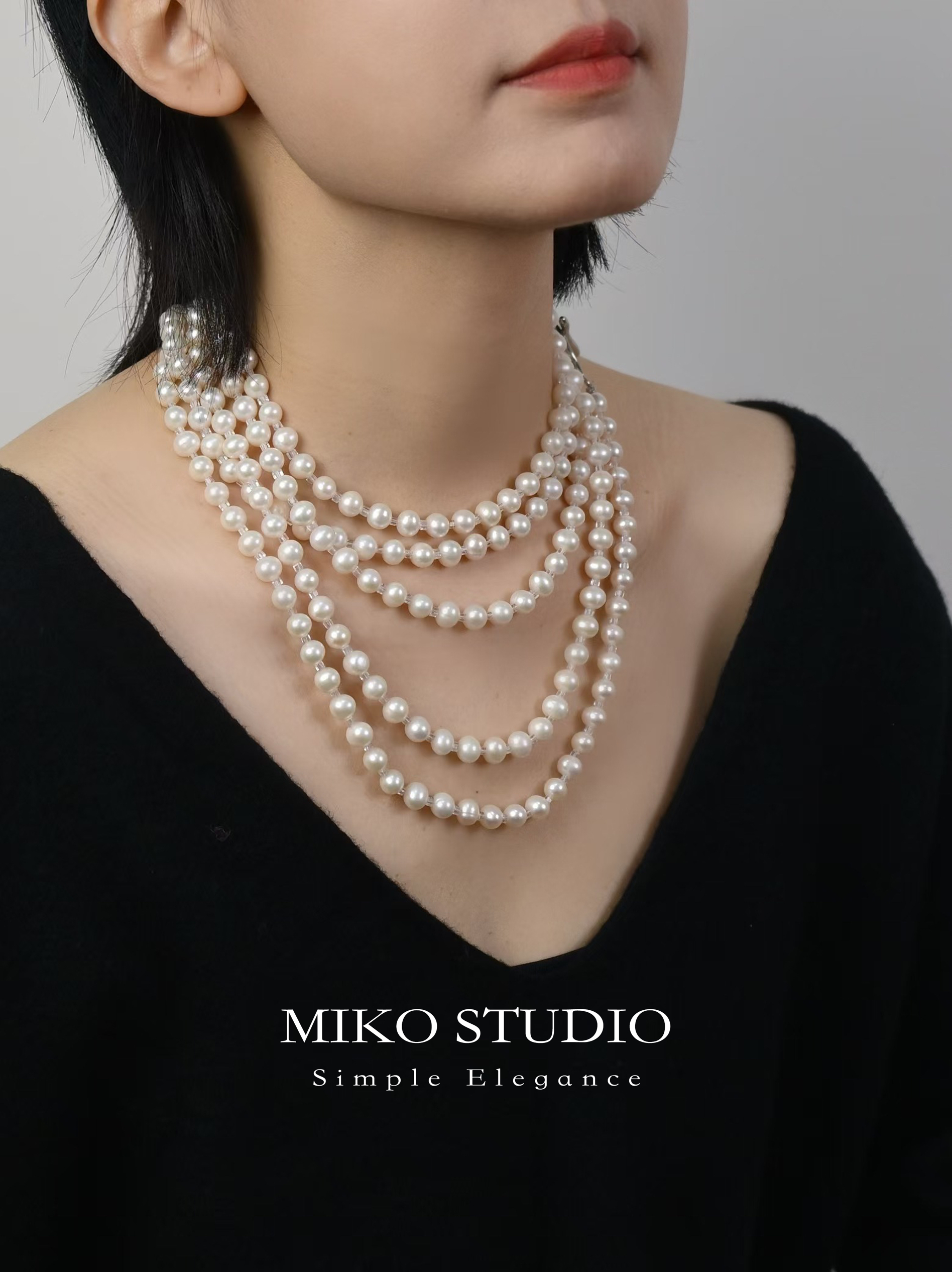 天然淡水珍珠毛衣链米扣近圆