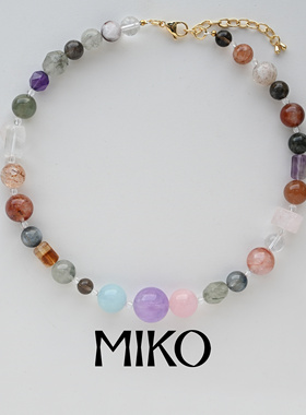 夏季新款天然多宝水晶项链紫水晶蓝水晶招财明星同款颈链时尚百搭