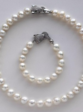 豹头镶近圆天然巴洛克项链复古少女珍珠手链轻奢时尚饰品个性百搭