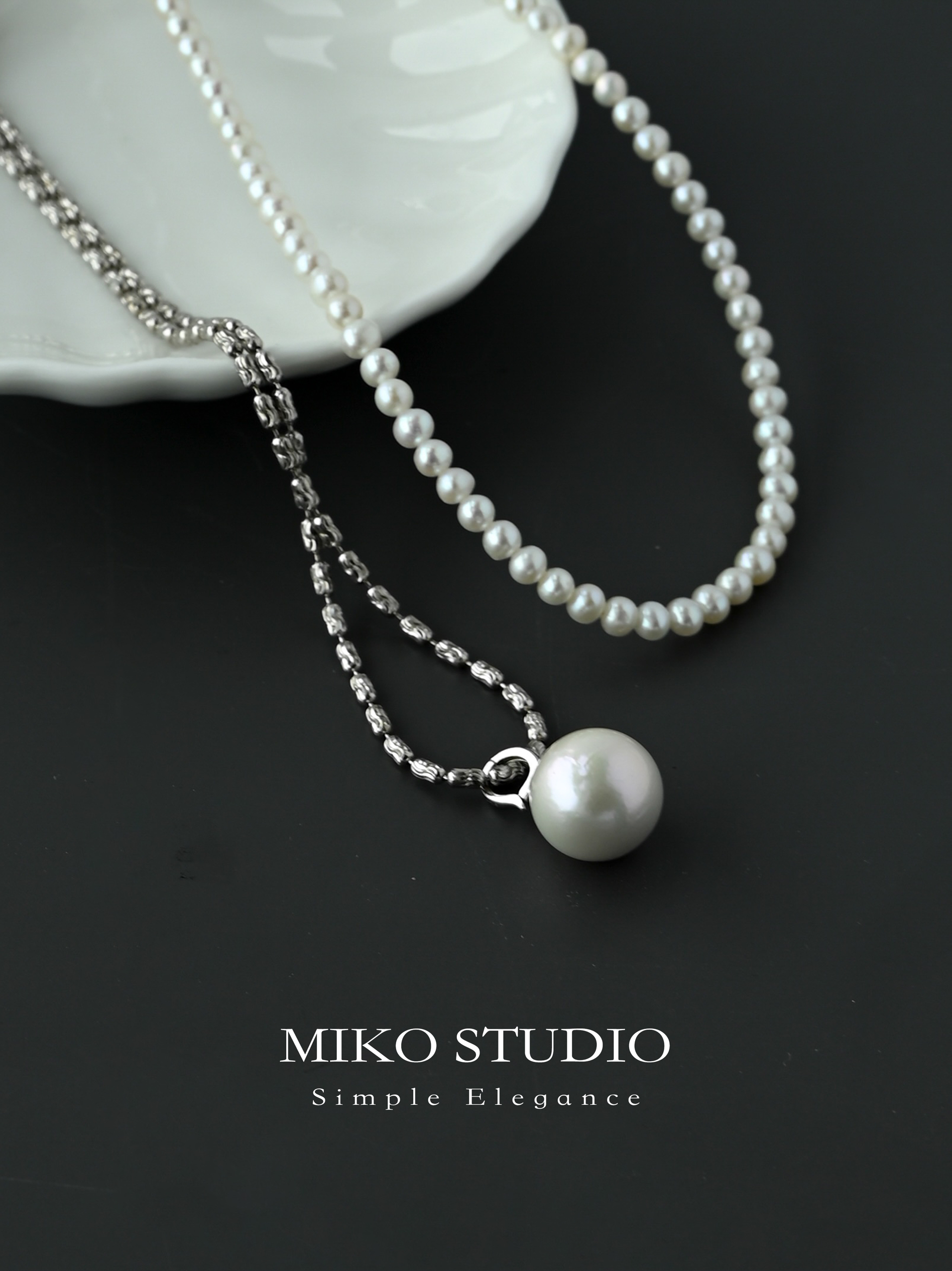 秋冬新款正圆淡水小米珠拼925纯银爆闪链淡水珍珠吊坠项链女饰品