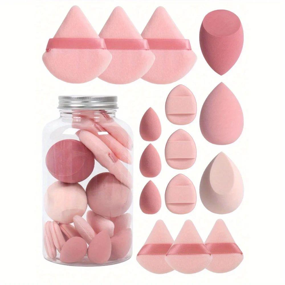 15pcs Makeup Sponge Set With Storage Jar, Beauty Blender Pow