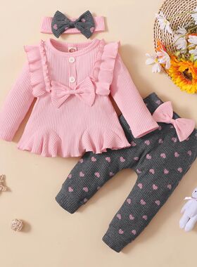 Newborn Baby Girls Clothes Set Pink Toddler Ruffle ops Heart