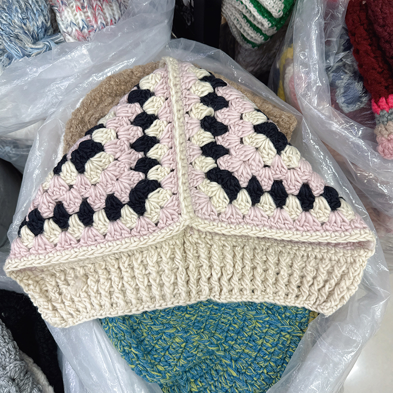 韩国代购东大门冬季新款韩版粗毛线钩织包头针织帽护耳甜美毛线帽