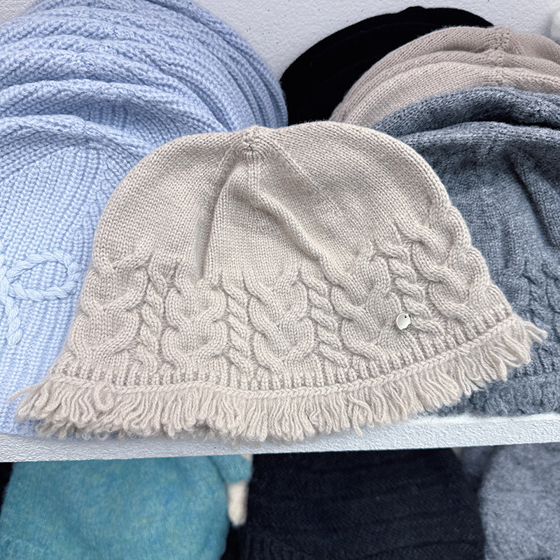 韩国代购东大门新款麻花氛围感羊毛针织帽女百搭保暖显脸小毛线帽