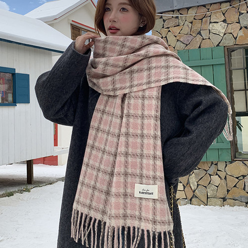韩国代购新款拼色格纹英伦长围巾