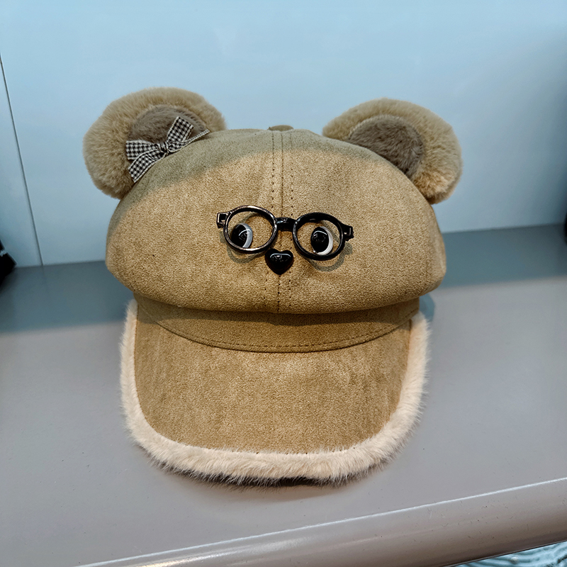 韩国代购东大门冬季新款韩版可爱眼镜小熊毛边棒球帽女甜美鸭舌帽