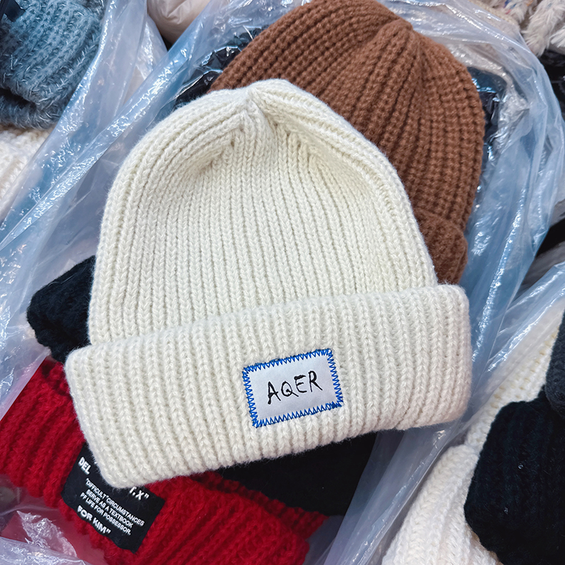 韩国代购东大门冬季新款韩版布标粗毛线针织帽加厚保暖护耳毛线帽