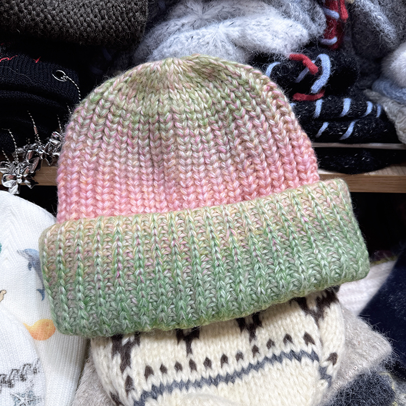 韩国代购东大门冬季新款韩版粗毛线钩织渐变针织帽甜美包头毛线帽