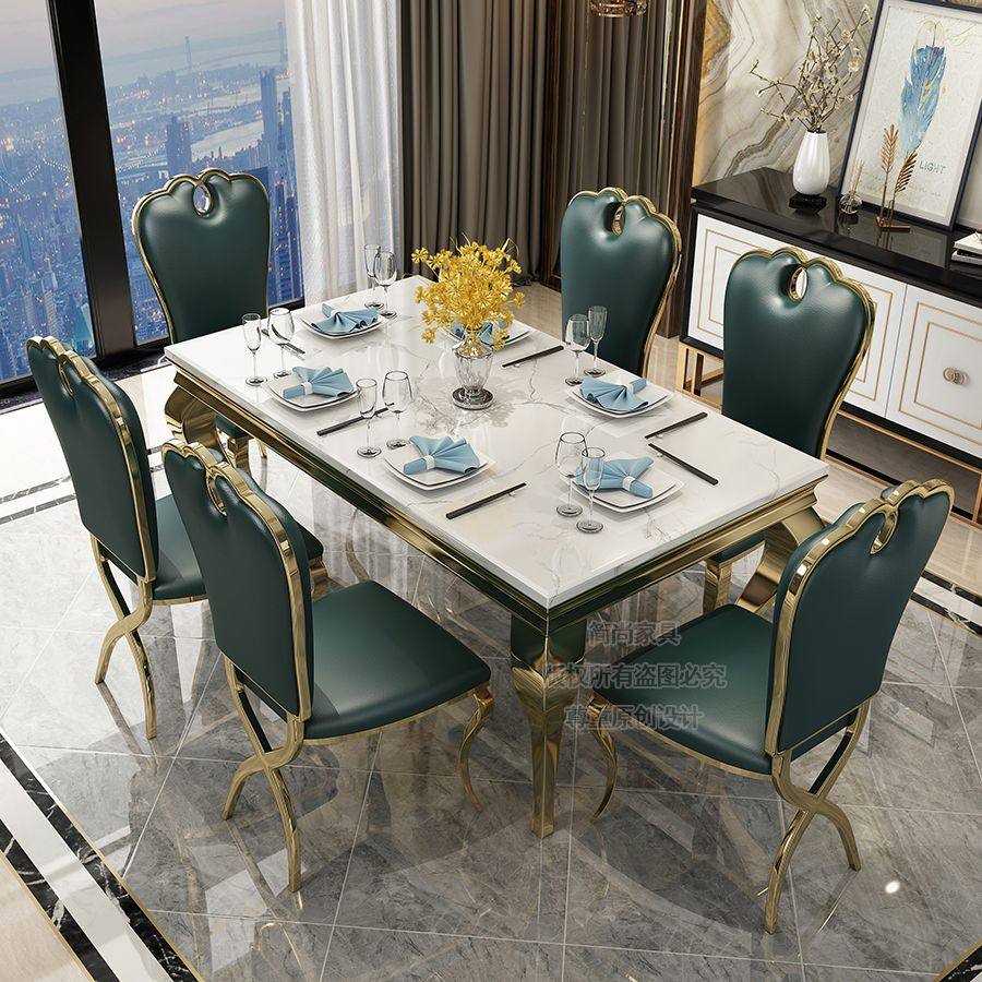 大理石餐桌椅组合简约不锈钢餐台后现代长方形饭桌大户型轻奢,住宅家具,板木餐桌,淘宝优惠券,粉丝福利购,淘宝优惠卷