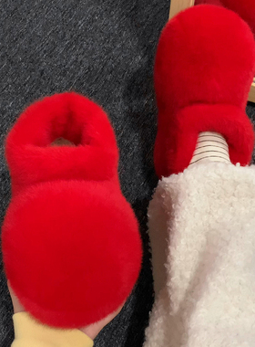 红色大头棉拖鞋女冬季居家保暖全包棉鞋外穿防滑可爱超萌毛毛靴子