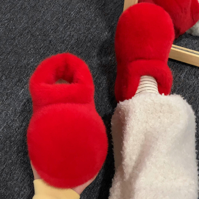 红色大头棉拖鞋女冬季居家保暖全包棉鞋外穿防滑可爱超萌毛毛靴子