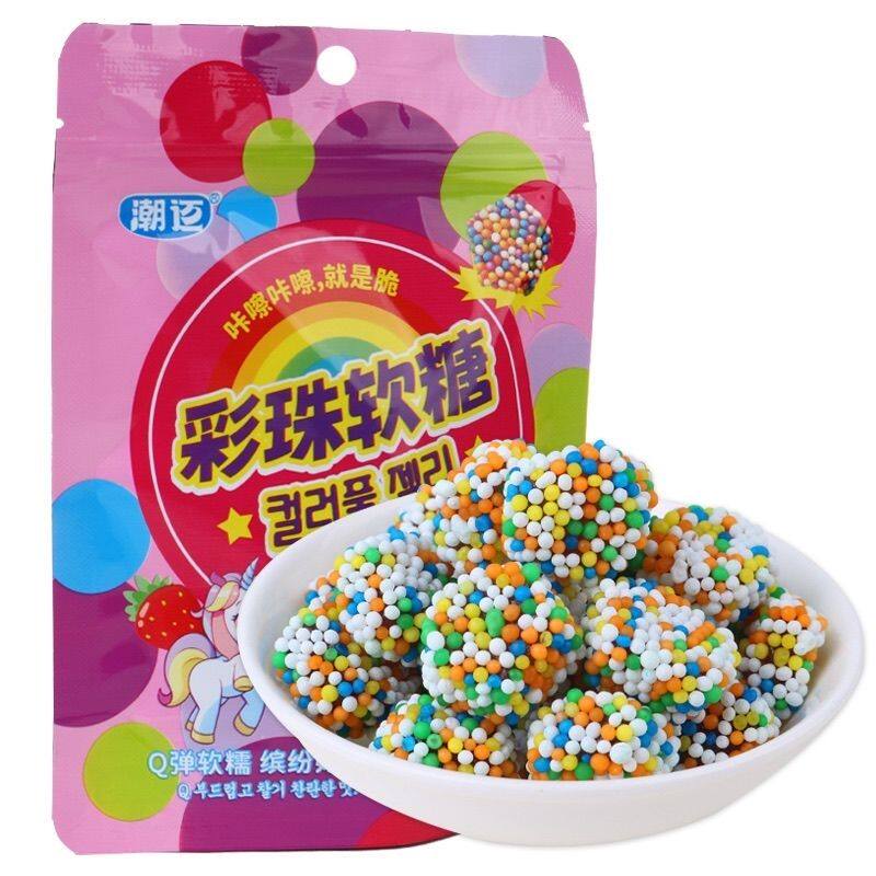 彩珠琥珀糖果糖水彩虹软糖抖音混合水果糖宝石果味咀嚼零食声控