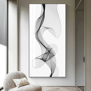 极简玄关装饰画竖版现代简约壁画轻奢黑白抽象线条过道走廊单幅画