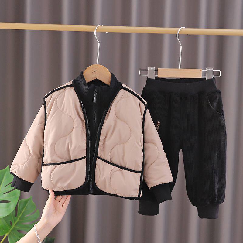 男童冬装套装2023新款儿童保暖棉衣马甲男宝宝冬季加绒加厚三件套