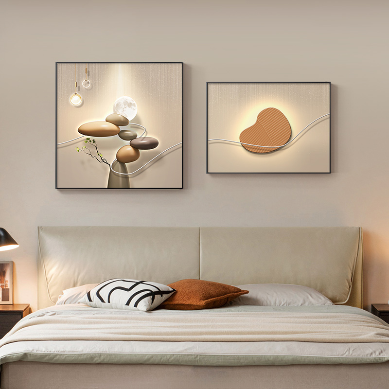 石来运转卧室床头装饰画简约现代餐厅挂画轻奢高级感主卧房间壁画