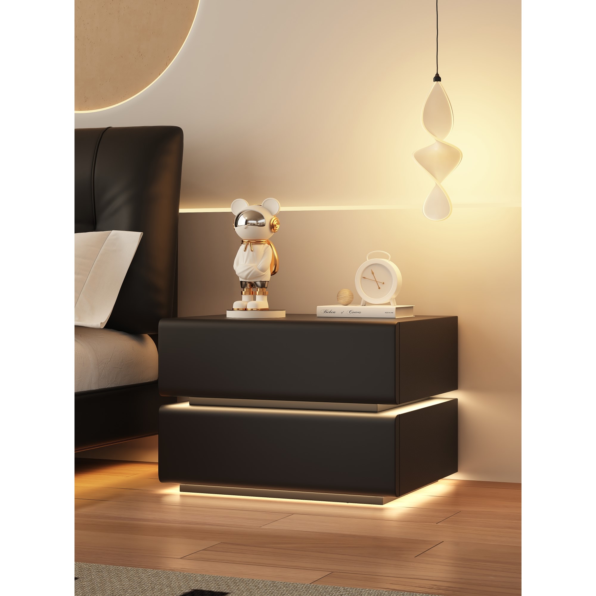 喜临门奶油风床头柜简约现代小型卧室床边柜轻奢实木皮质收纳柜子