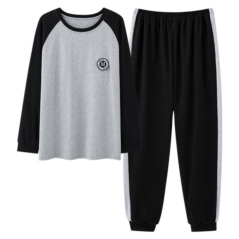 南极人睡衣男士春秋季纯棉长袖青年全棉秋冬款圆领休闲家居服套装