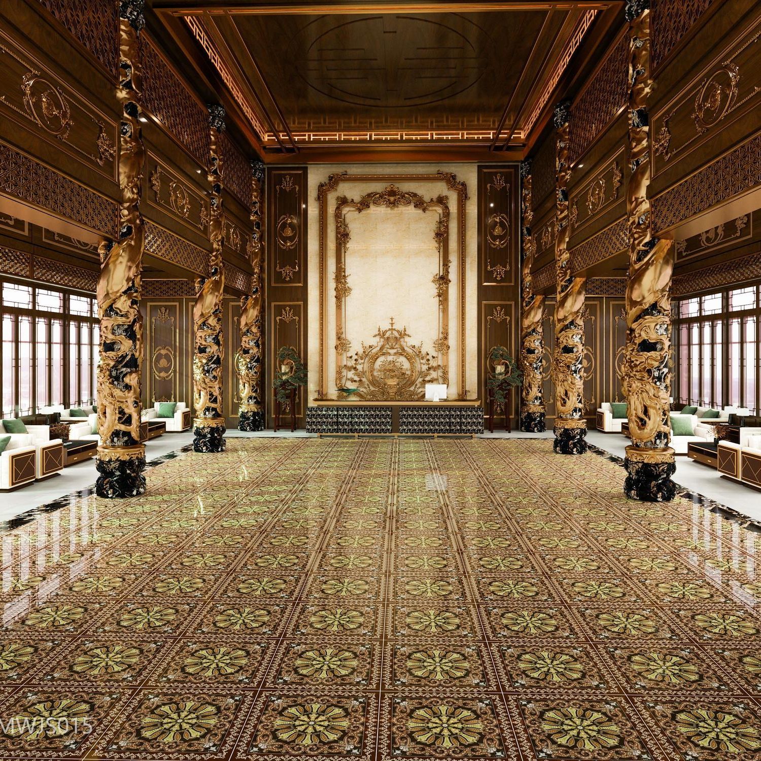 新疆异域风情800X800镀金瓷砖亮光木纹拼花地砖客厅卧室餐厅商用