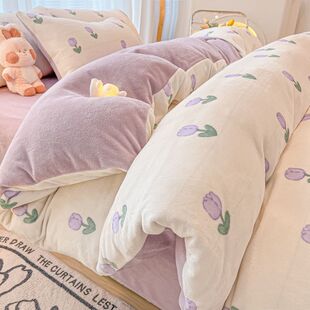 冬季 双面牛奶绒床上四件套加厚保暖珊瑚法兰绒被套宿舍床单三件套