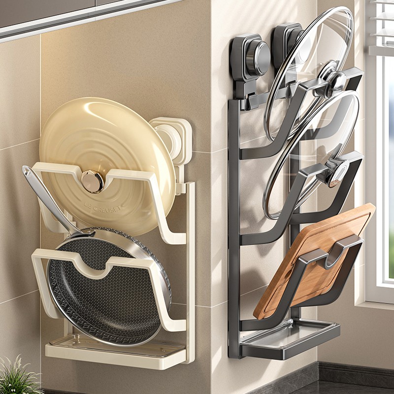 吸盘锅盖架壁挂式免打孔厨房置物架多功能收纳锅盖砧板架多层沥水