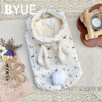 BYUE宝悦「萌兔乐园」连帽绒衣保暖印花秋冬宠物衣服猫咪狗狗