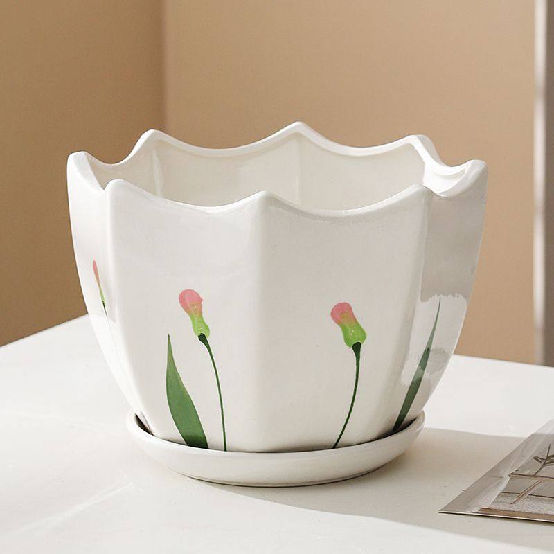 花盆陶瓷多肉花盆创意个性大号特大号带托盘田园家用阳台吊兰绿萝