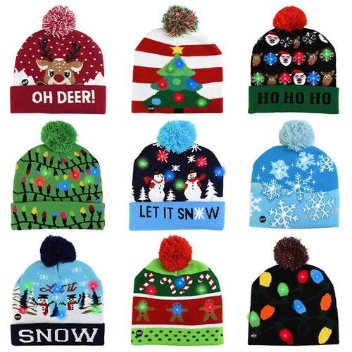 LED Christmas Hat Sweater Knitted Beanie Christmas Light