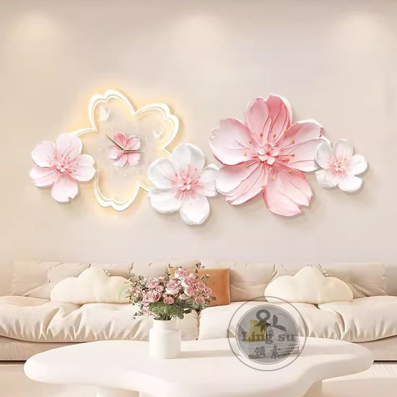 奶油风客厅钟表装饰画法式高级感沙发背景墙大气挂画新款卧室壁画