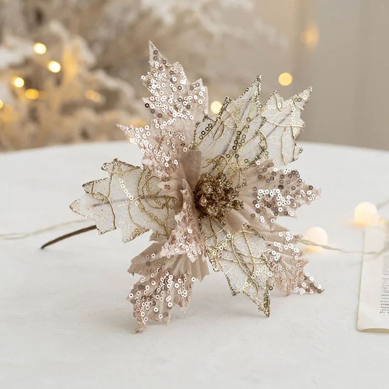 1PC Christmas Gold Silver Imitation Flower Xmas Tree Sequins