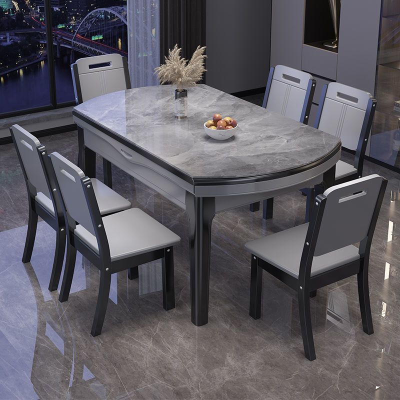 岩板餐桌椅组合小户型家用吃饭桌子椅子大理石实木餐桌可伸缩折叠