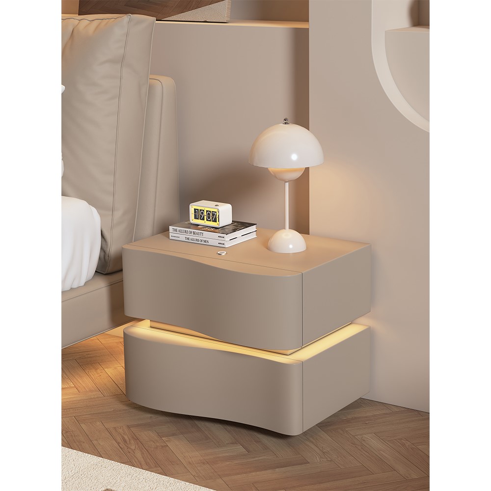 喜临门奶油风床头柜2025新款简约现代卧室家用轻奢高级感实木床边