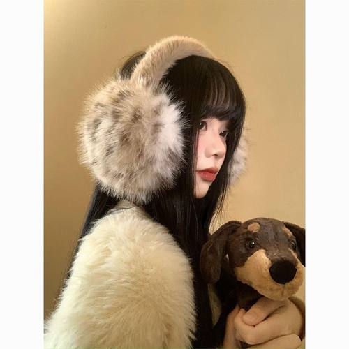 豹纹毛绒耳罩冬季毛茸茸耳包耳套骑车防冻防寒保暖耳暖耳捂子