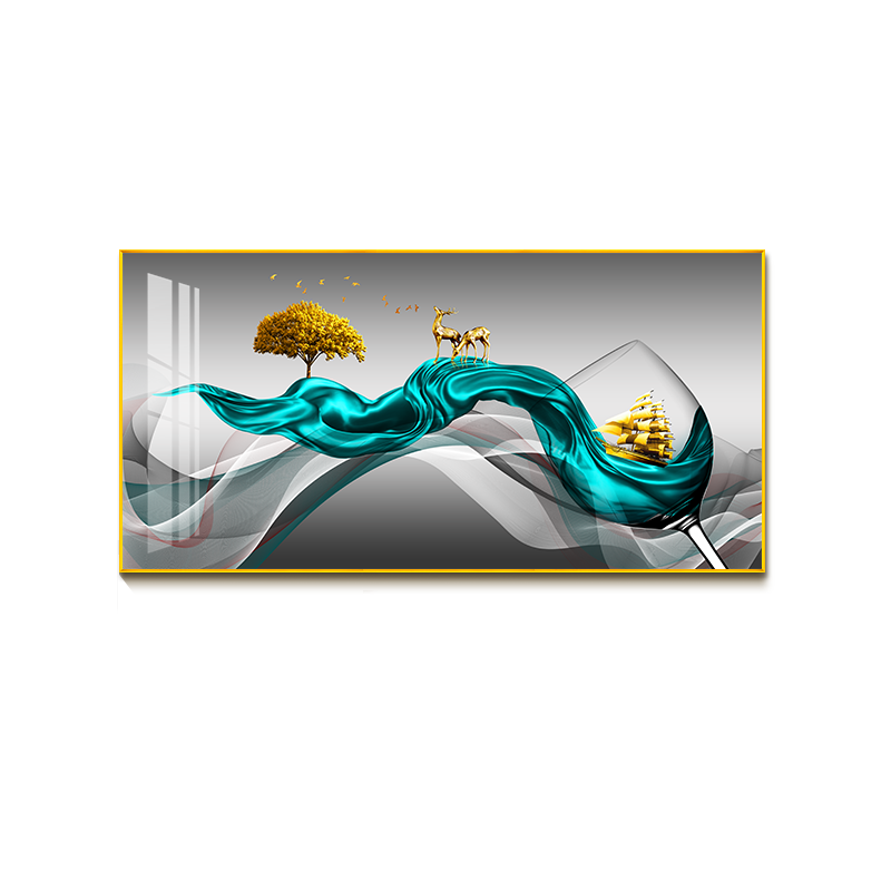 餐厅装饰画现代简约单张墙画新家横版挂画饭厅壁画餐桌酒杯厨房画