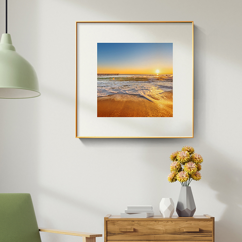 大海日落黄昏夕阳暮色装饰画晚霞客厅餐厅卧室床头背景墙挂画方形图片
