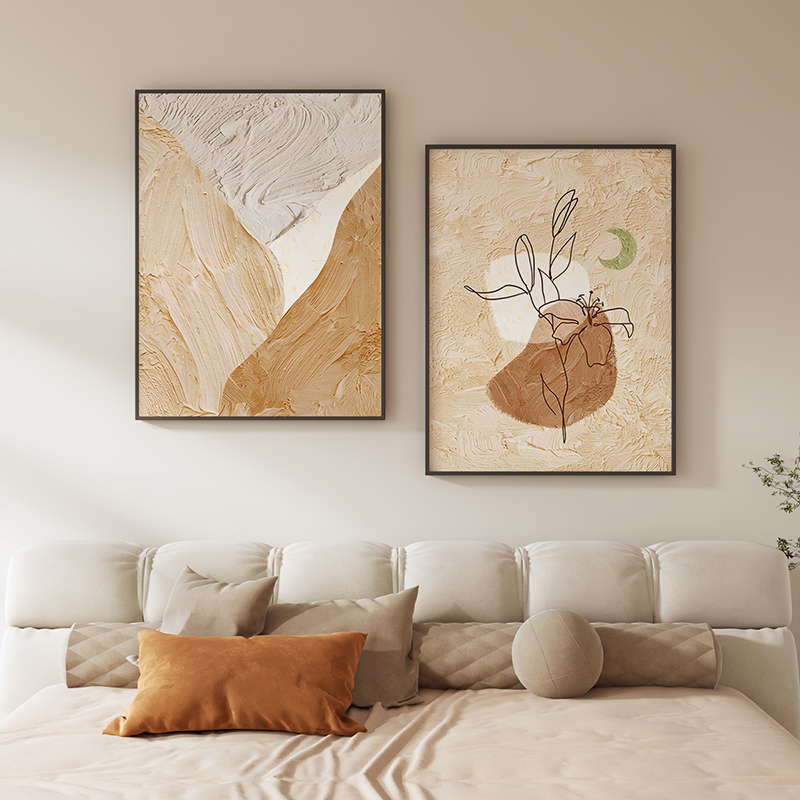 卧室床头装饰画侘寂风极简抽象两联画现代简约主卧房间背景墙壁画