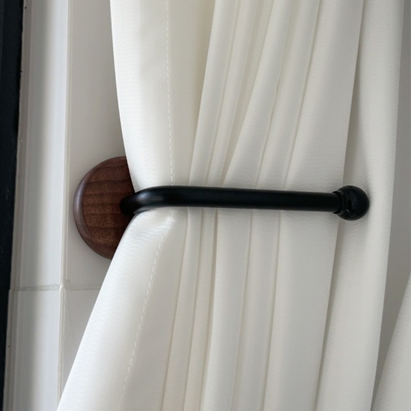 免打孔胡桃木窗帘挂钩新中式原木风无痕绑带固定器浴帘侧钩卡扣