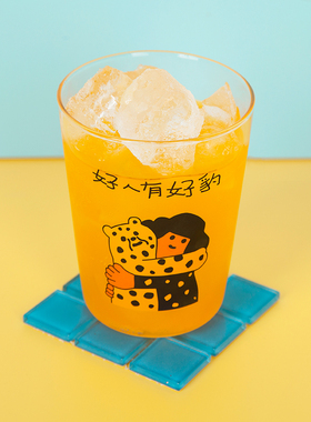 yizihome原创好人有好豹无手柄口杯茶水早餐杯硅印花玻璃杯