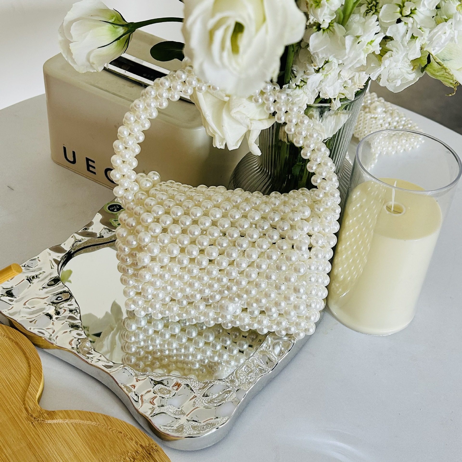 珍珠单肩斜挎包大珠饰品质感时尚珍珠包清新女手提包方包百搭编织,箱包皮具/热销女包/男包,小方包,淘宝优惠券,粉丝福利购,淘宝优惠卷