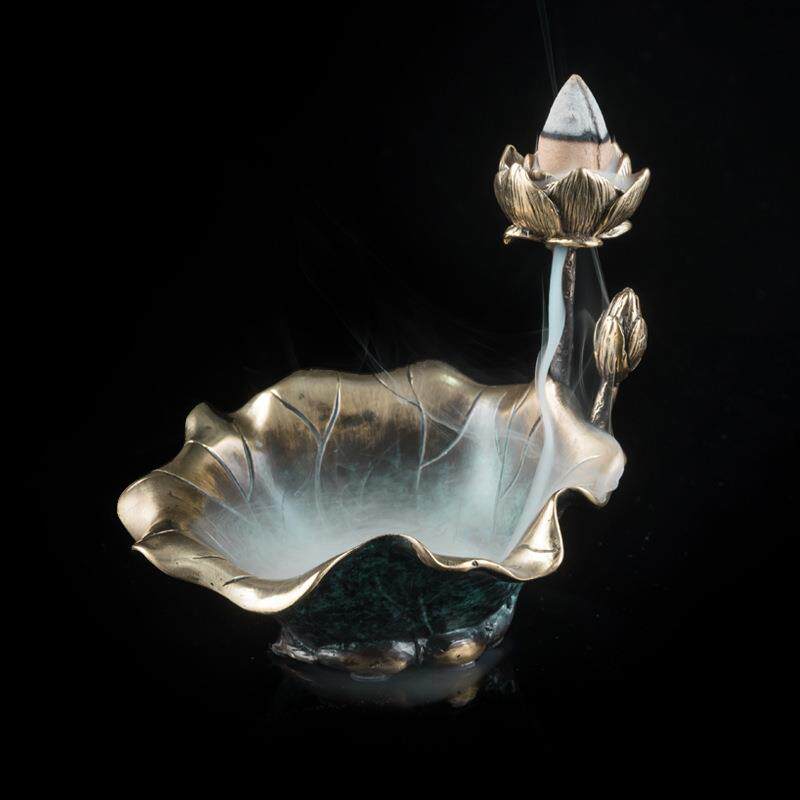 新中式铜荷叶多功能烟灰缸创意家居同个性时尚铜收纳摆件