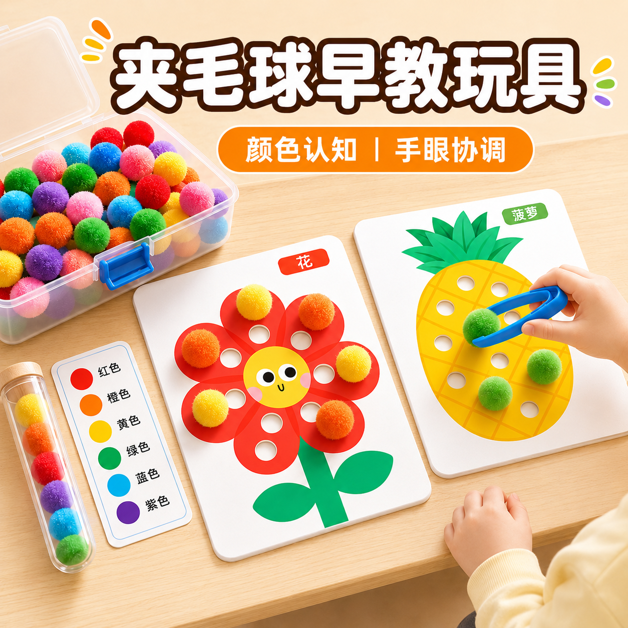夹毛球早教教具儿童专注力训练幼儿园手眼协调精细动作蒙氏玩具