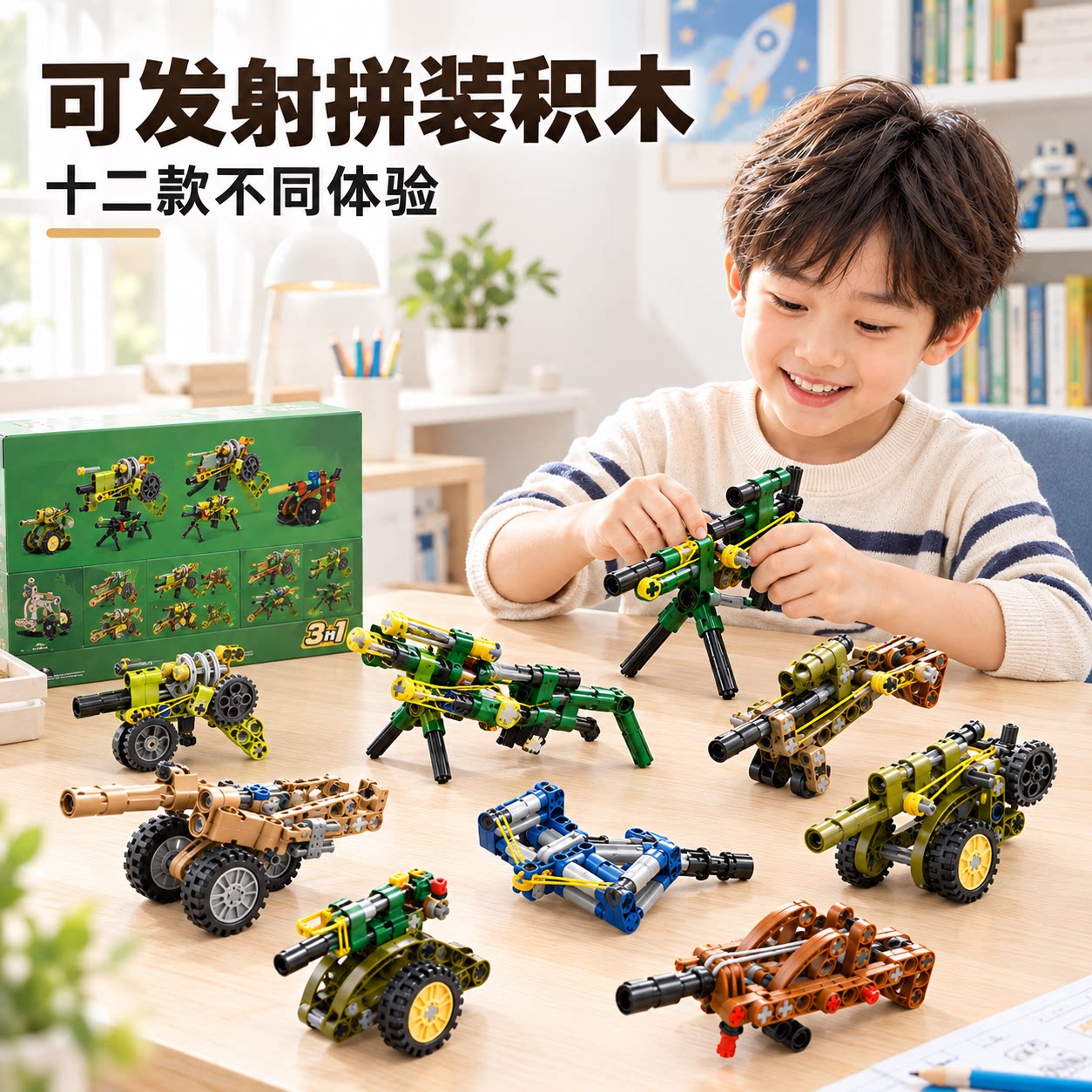 左轮手枪可发射积木枪儿童拼装武器盲盒玩具模型奖品生日礼物男孩