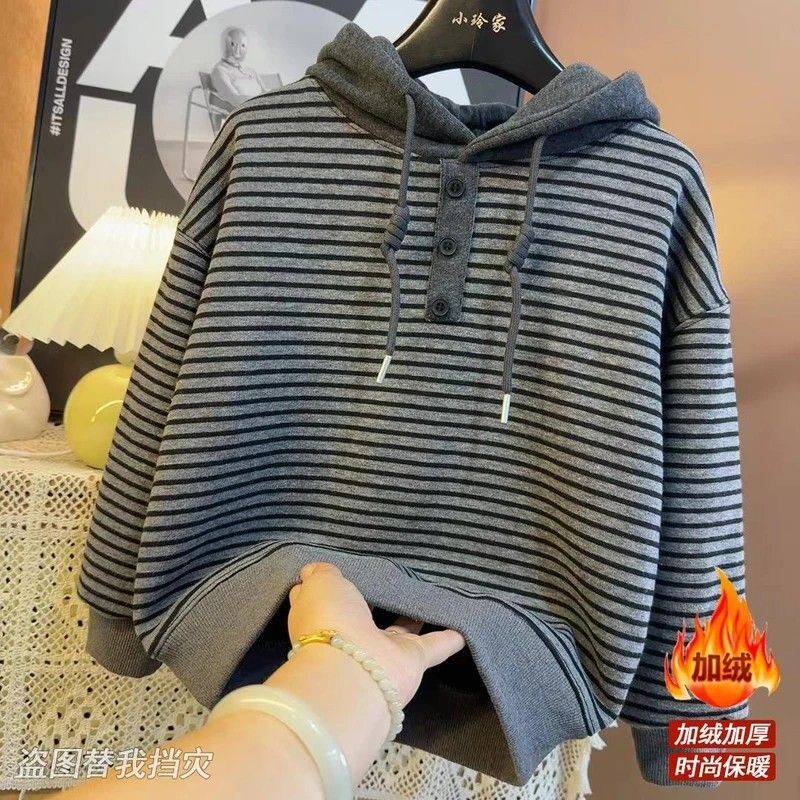 童装儿童连帽卫衣加绒冬季男童加厚上衣韩版中大童保暖套头衫冬装