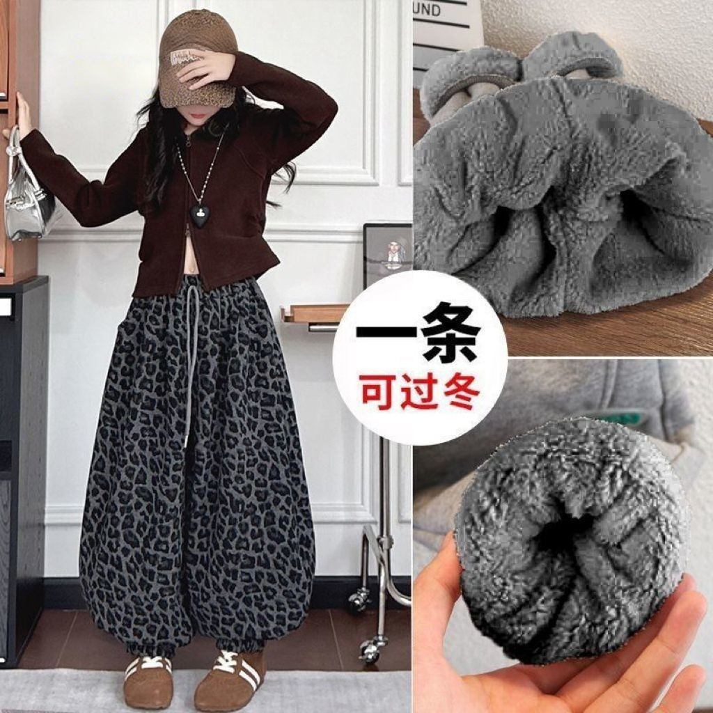 童装女童加绒裤子冬季儿童加厚豹纹哈伦裤韩版中大童保暖灯笼裤潮